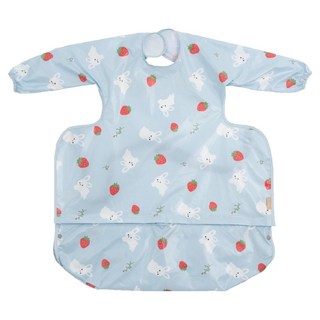 babyclo 長袖拉鍊式防水餐桌圍兜, 藍色 兔子, 1件, 1件