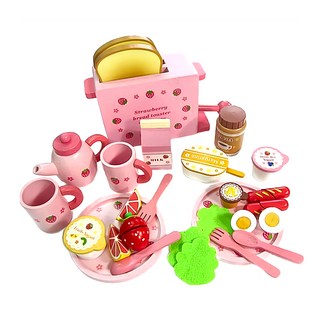 Mother garden 吐司麵包木製玩具家家酒組, 吐司麵包 粉色, 1組