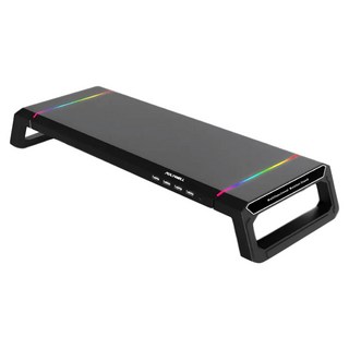 POLYWELL 寶利威爾 電競RGB多功能螢幕增高架 4埠USB3.0 收機支架 抽屜 10種燈效 折疊腳架 PW15-T65-0615, 黑色, 1個