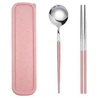 Caldo 卡朵生活 靜音餐具2件組 D184, 湯匙 + 筷子, 粉色, 1組