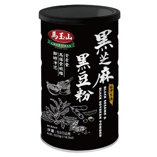 馬玉山 黑芝麻黑豆粉, 全素食纖維, 即時沖泡, 520g, 1罐