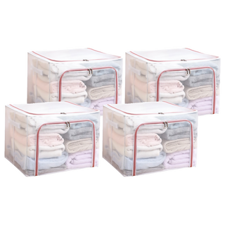 雙開口PVC鋼架衣服收納箱, 藕粉色, 4個