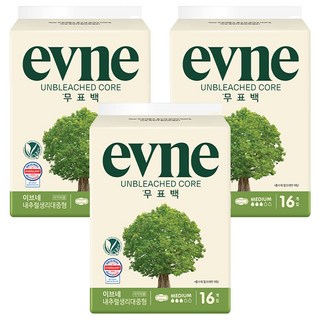 이브네 무표백 코어 생리대, 중형, 16개입, 3세트