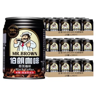 金車 MR.BROWN 伯朗咖啡 醇黑咖啡 無糖, 240ml, 72罐
