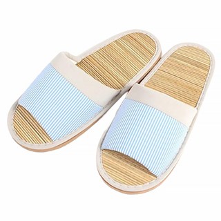 8036線條室內蓆拖鞋 鞋面-布 中底-藺草 大底-乙烯醋酸乙烯酯共聚合物, 28, 藍色, 1雙
