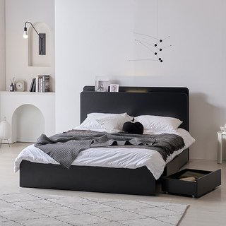 웰퍼니쳐 오벨로 LED 3단 수납형 침대 프레임 단품 방문설치, 블랙