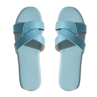真皮頭層牛皮透氣防滑女士室外涼拖鞋, EU37~38, 淺藍色, 1雙