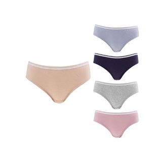 BASE ALPHA ESSENTIALS 女款柔軟棉質中腰內褲 5件組, XL, 膚色 + 灰色 + 薰衣草紫 + 粉色 + 海軍藍