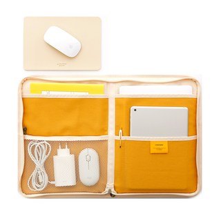 FunnYmade 帆布筆電包 + 皮革滑鼠墊, 芥末黃(收納包), 1個