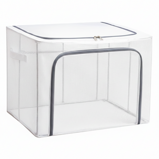 樂邦 雙開口PVC鋼架衣服棉被收納箱 100L 大容量 可疊加 拉鍊式 藏灰色, 60 x 42 x 40cm, 1個