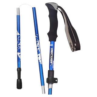 NECASIL 鋁合金摺疊登山杖 僅重250g 五節設計 EVA手柄 加厚, 藍色, 1支