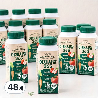 비락 유기가공식품 인증 야채사랑 365 과채주스, 190ml, 48개