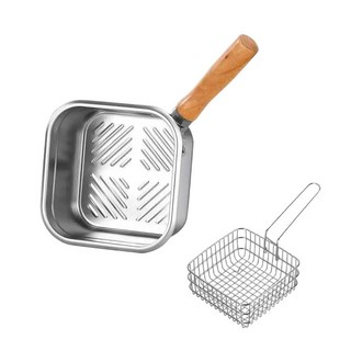 couselect 日式方形不鏽鋼油炸鍋 + 油炸籃, 1組, 12cm, 銀色