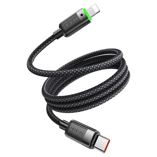 Mcdodo 麥多多 Type-C-Lightning磁吸收納編織充電線, LED 36W/3A 快充線, 鋁合金外殼, 48支高密度編織, 1.2m, 黑色, 1條