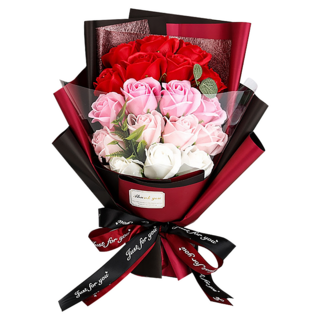 18朵香皂花 禮物花束 畢業花束 送禮 祝賀 家居裝飾 室內用品, 漸層紅 黑色開窗, 1個