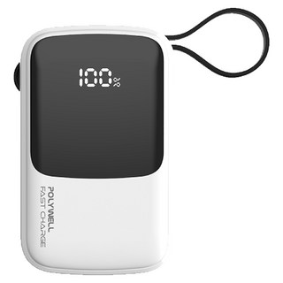 POLYWELL 寶利威爾 帶線行動電源 20000mAh USB-A Type-C Lightning PW15-T16-A016, FP-PD20000, 白色