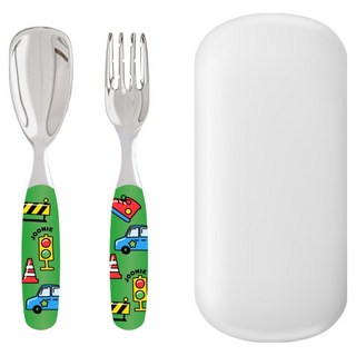 주니 유아용 올스테인레스 스푼 + 포크 + 케이스 세트, 그린, 1세트