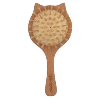 STAR KING 星之冠 隨身氣墊按摩梳 櫸木手柄按摩梳, 貓咪, 1個