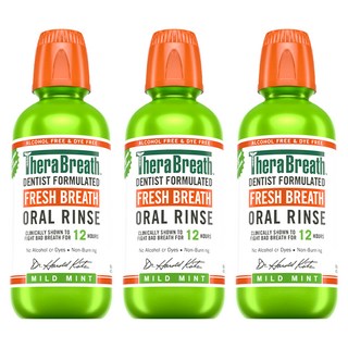 TheraBreath 漱口水 溫和薄荷, 清新口氣長達12小時，無酒精, 473ml, 3瓶