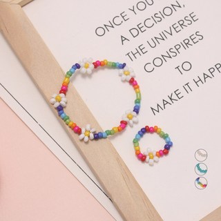 花朵串珠手鍊+串珠戒指