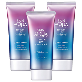 SKIN AQUA 水潤肌 柔光透亮防曬飾底凝露 SPF50+ PA++++, 臉部身體適用, 薰衣草紫色調, 80g, 3瓶