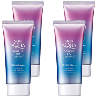 SKIN AQUA 水潤肌 柔光透亮防曬飾底凝露 SPF50+ PA++++, 臉部身體適用, 薰衣草紫色調, 80g, 4瓶