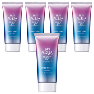 SKIN AQUA 水潤肌 柔光透亮防曬飾底凝露 SPF50+ PA++++, 臉部身體適用, 薰衣草紫色調, 80g, 5瓶