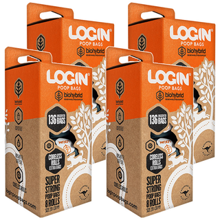 LOGIN 洛格 犬用生物降解拾便袋, 藍色, 8捲, 4盒