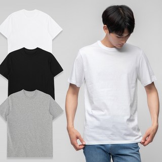 BASE ALPHA ESSENTIALS 男女適穿30支棉素色短袖T恤3件組, 白色+黑色+灰色