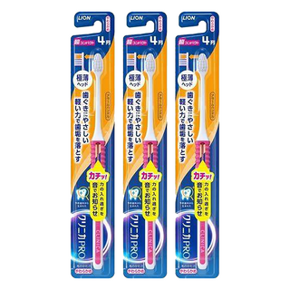 LION 獅王 Clinica PRO 牙齦保護超小頭柔軟刷毛牙刷 直柄握把 雙核心超極細毛 四列植毛, 1入, 3支