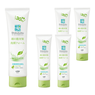 LION 獅王 植物物語 淨膚調理洗面乳 添加向日葵籽油及山茶樹葉萃取 緊緻毛孔 抗痘 抗菌 植物洗淨成分, 130g, 5條