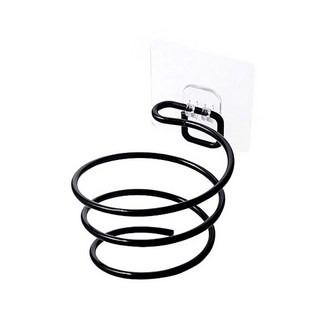 免打孔吹風機收納壁掛架, 螺旋設計, 金屬烤漆, 帶插頭卡位, 黑色, 1個