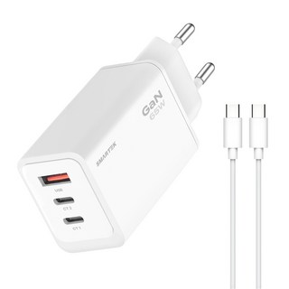 스마텍 65W 3포트 Gan 초고속 충전기 + 케이블 세트 STQC-GAN65ACC, 화이트, 1개