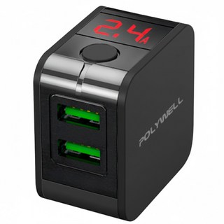 POLYWELL 寶利威爾 12W LED數顯自動斷電快充頭 PW15-T05-A057, 黑色, 1個