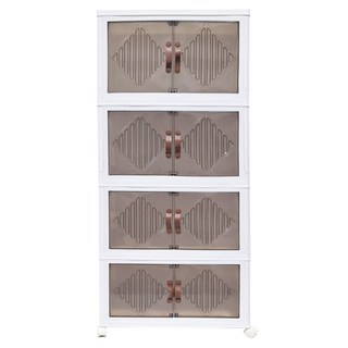 雙開門折疊櫃 主櫃 四層, 白色 + 透明色, 60 x 34 x 136cm, 1個