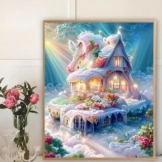 創彩 5D鑽石畫 40x30cm 適用年齡：14 歲以上 送點鑽工具：點鑽盤+點鑽筆+點鑽專用膠泥, 夢幻仙境, 1組