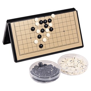 HI TODAY 便攜式可折疊磁性五子棋圍棋盤組 L, 1套, 木色棋盤 + 黑色 + 白色棋子