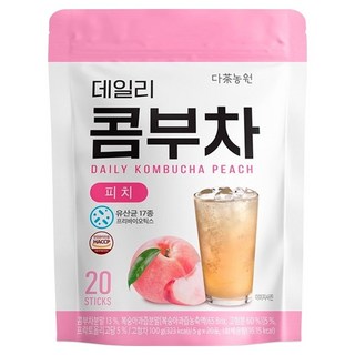 Danongwon 乳酸菌康普茶 水蜜桃口味，20包，每杯僅16卡路里，獨立包裝，方便攜帶，德國紅茶菌萃取，無酒精, 5g, 1袋