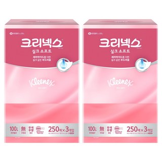 크리넥스 실크 소프트 천연펄프 미용티슈 2겹, 250매, 6개