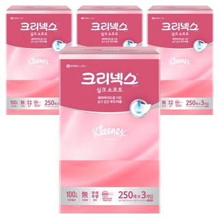 크리넥스 실크 소프트 천연펄프 미용티슈 2겹, 250매, 12개