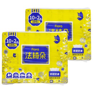 法綺朵 抽取衛生紙 100%原生紙漿, 12包, 2袋