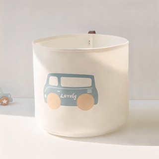 달빛마켓 원형 손잡이 누빔 패브릭 바구니, 파란자동차, 1개