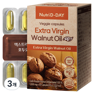 뉴트리디데이 식물성캡슐 엑스트라 버진 호두 오일 30p, 30g, 3개