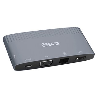 Esense Type-C 轉 VGA/HDMI/LAN 轉接器 H711 鋁合金外殼 支援4K高畫質 1000M高速網路, 01-ECH711TA, 1個, 鈦金灰