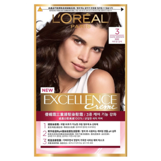 L'OREAL PARiS 巴黎萊雅 台灣公司貨 優媚霜三重護髮染髮霜 Excellence Creme, 3 深棕, 1組