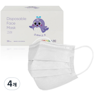 고래마스크 일회용 덴탈마스크 대형, 50매, 4개, 화이트