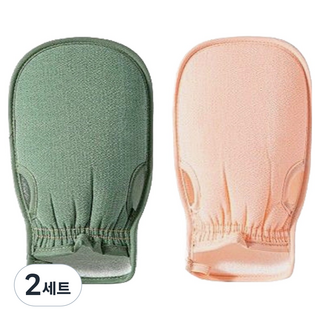 Kkuji 溫和好搓澡巾手套 2件組, 綠色, 粉紅色, 2套