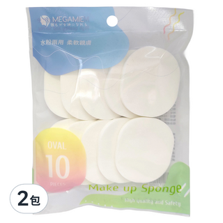 MEGAMIE SBR乾濕兩用粉撲 圓形 10入, 2包, 乳白色