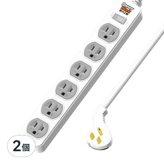 動力工廠 1切6座3P 15A 延長線 CT-3169 總開關 多孔插座, 2.7m, 白色, 2條