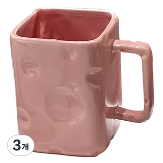 더자카 치즈 고급 도자기 욕실 양치컵 11.5 x 8 x 10.5 cm, 핑크, 3개